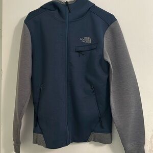 Men’s North Face Thermal 3D Jersey Knit Jacket Full Zip Colorblock Blue Gray SM